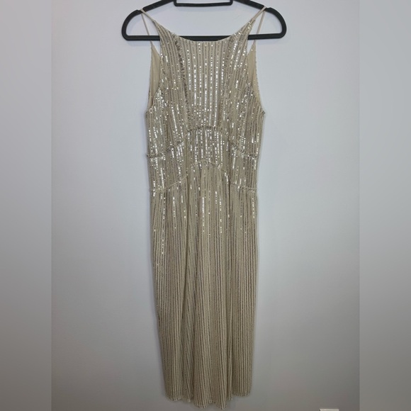 Zara Dresses & Skirts - Zara semi sheer Cream Sequin cocktail Dress size medium